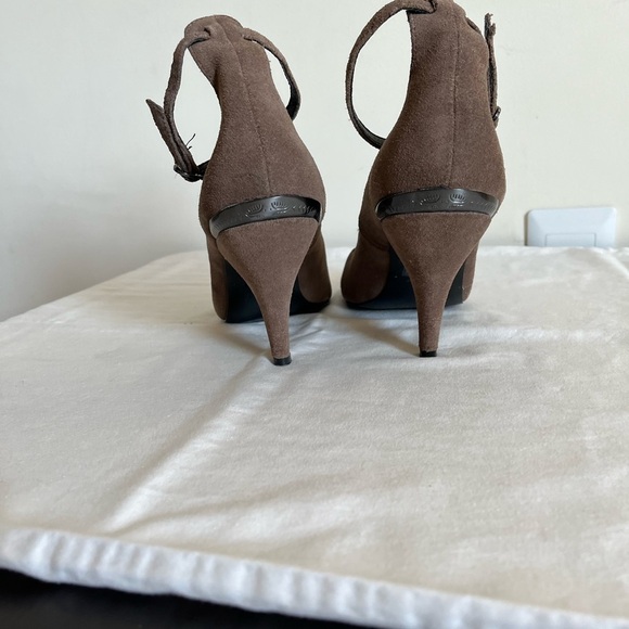 Free People Brown Suede Pointed Toe Mary Jane Ankle strap Kitten Heel Pump sz 10 - Picture 6 of 11
